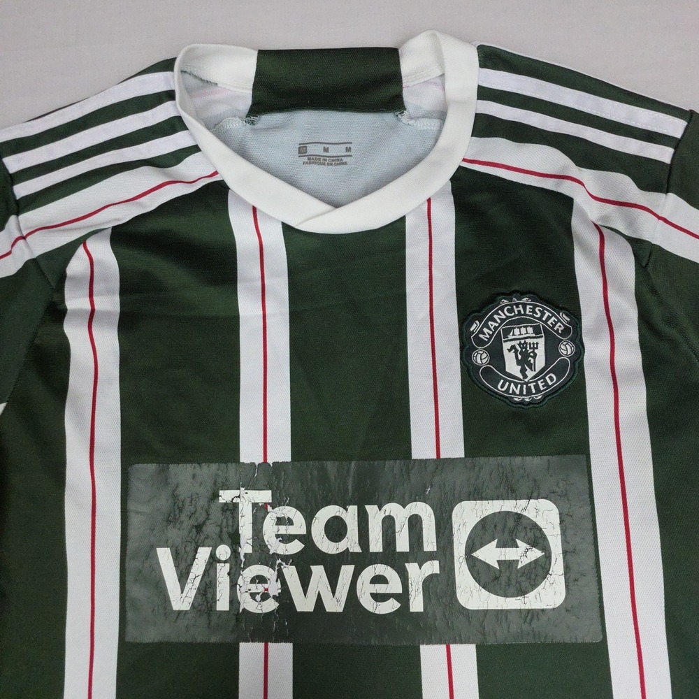 Manchester United 2023-24 Away Soccer Jersey Mens Medium Green Striped Polyester
